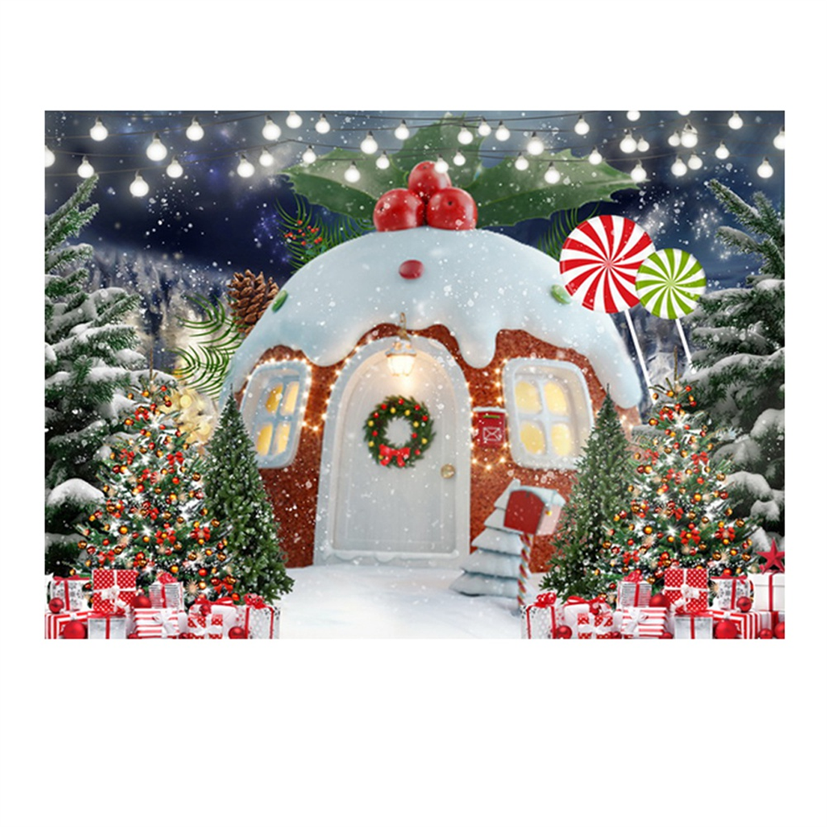300X200cm Christmas Background Cloth Christmas Snow House Multifunctional Convenient Photography Background Cloths-Elect