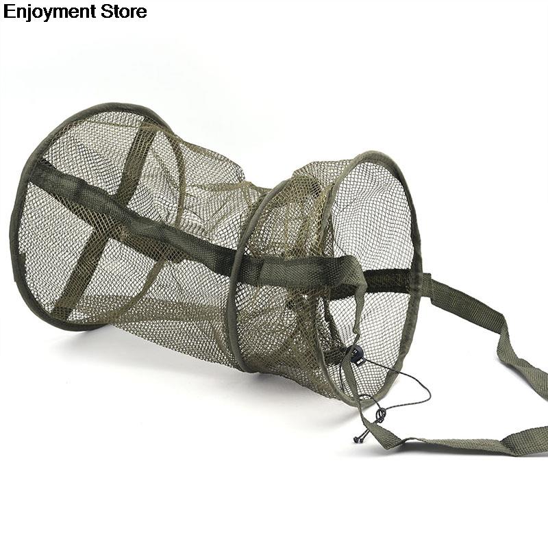 Netzwerk Falten Kescher Tragbare dunkelgrün Fischernetz Runde Klapp Fisch Garnelen Gittergewebe KäFeige Gießen Netz Angeln Falle