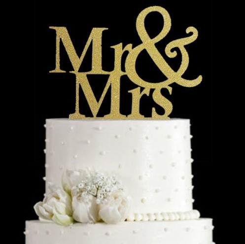 Hr. og fru romantisk skinnende kage topper bryllupsfest top brev dekoration dekoration til hjemmefest forsyninger cupcake topper