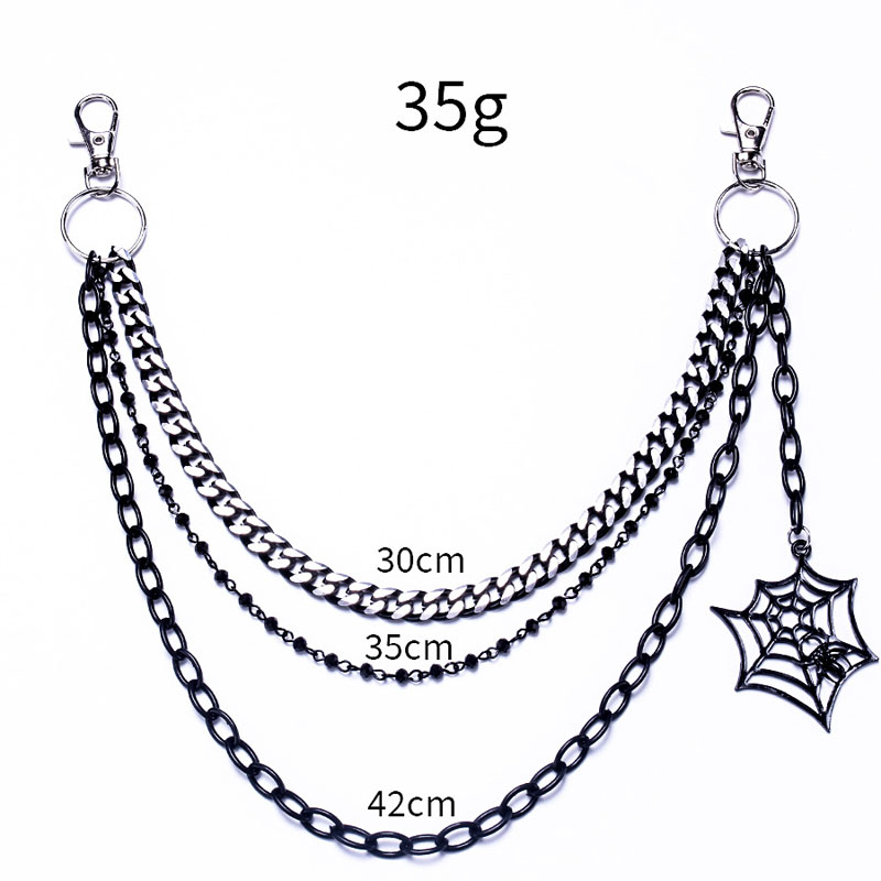 LLavero de de Halloween, cadena de pantalones de Metal negro Punk a la , colgante de telaraña de Hip Hop, cadena para pantalones vaqueros para hombres y mujeres, accesorios
