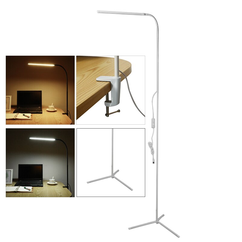 8W Modern Stand Floor Lamp USB Desk Reading Light Fixture LED Floor Lamp Dimmer For Bedroom Decor White & Warm White: White