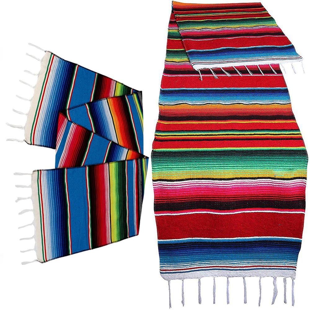 4 farver mexicansk fest serape bomuld duge bordløber regnbue bryllupsfest bordløbere hjemmepynt 213 x 35cm