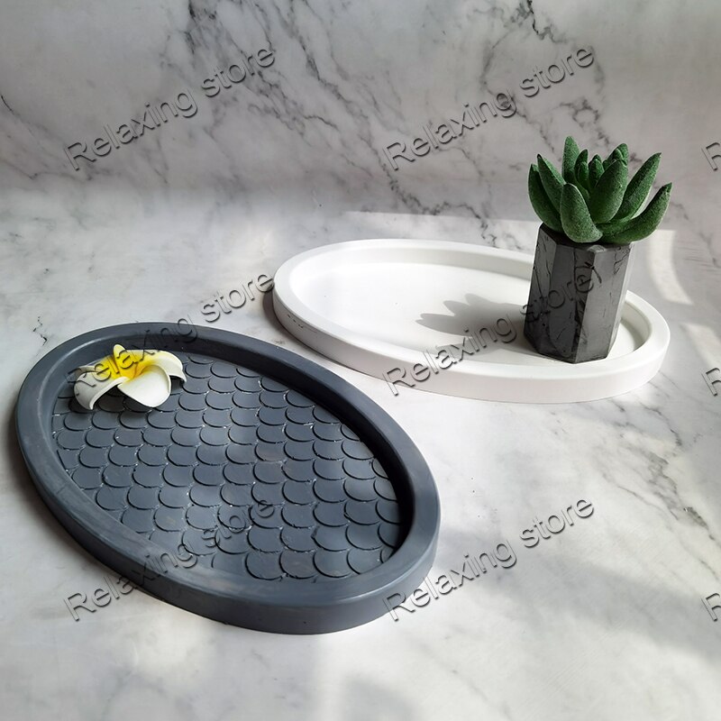 19cm ovale betonbakke palle silikone form stor størrelse ellipse form cement opbevaring bakke forme gips epoxy harpiks form