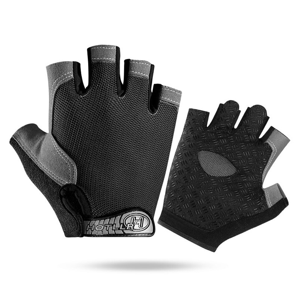 Cycling Anti-slip Anti-sweat Men Women Half Finger Gloves Breathable Anti-shock Sports Gloves MTB Bike Bicycle Glove: Black / M