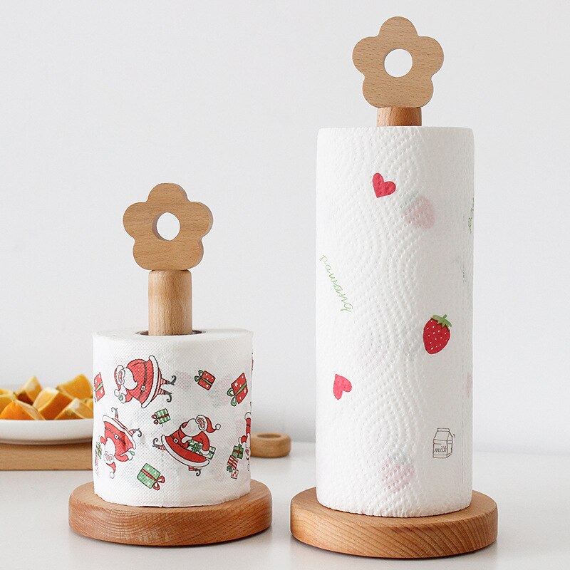 Étagère verticale en bois massif de Style japonais, support de rangement pour serviettes en papier, en hêtre, avec petites fleurs, idéal pour la cuisine, porte-rouleau papier