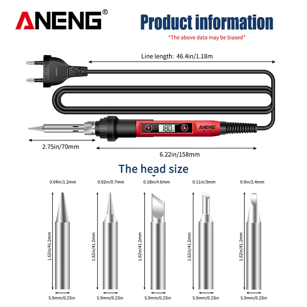 ANENG-soldador eléctrico SL102, 60W, enchufe US/EU, herramienta de soldadura con pantalla Digital de temperatura ajustable, 220V soldadura puntas soldador estaño, soldar electrocauterización portátil