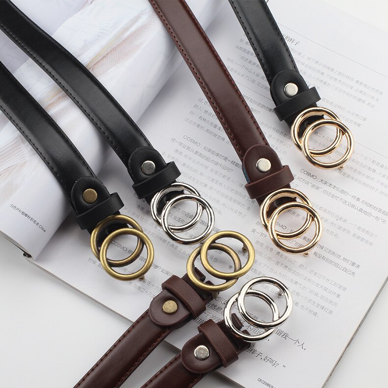 Patroon Casual Oogjes Pu Lederen Riem Voor Vrouwen Vrouwelijke Gouden Ronde Pin Gesp Brede Jean Taille Riem Dubbele Lus glad Gesp
