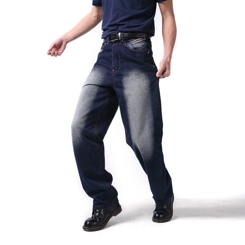 Cool hip hop herrejeans plus størrelse 30-46 syrevasket vintage retro falmet farve løs pasform baggy denimbukser til hipster