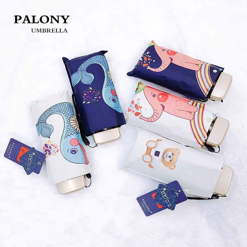 PALONY pocket vijf opvouwbare mini winddicht paraplu Cartoon Olifant en Vis Mode Patronen vrouwen en kinderen paraplu