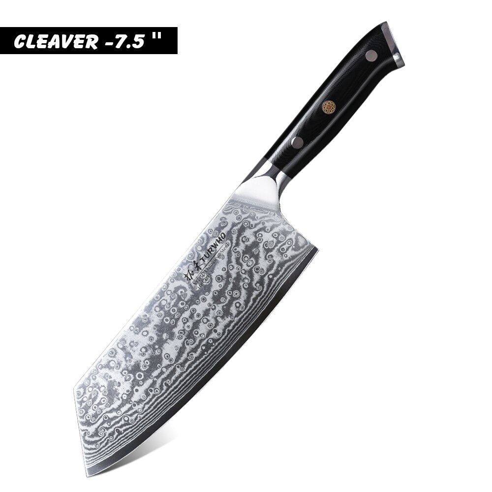 Turwho 7 st köksknivar set japansk damaskus kniv i rostfritt stål klyvkniv nakiri kniv med  g10 handtag