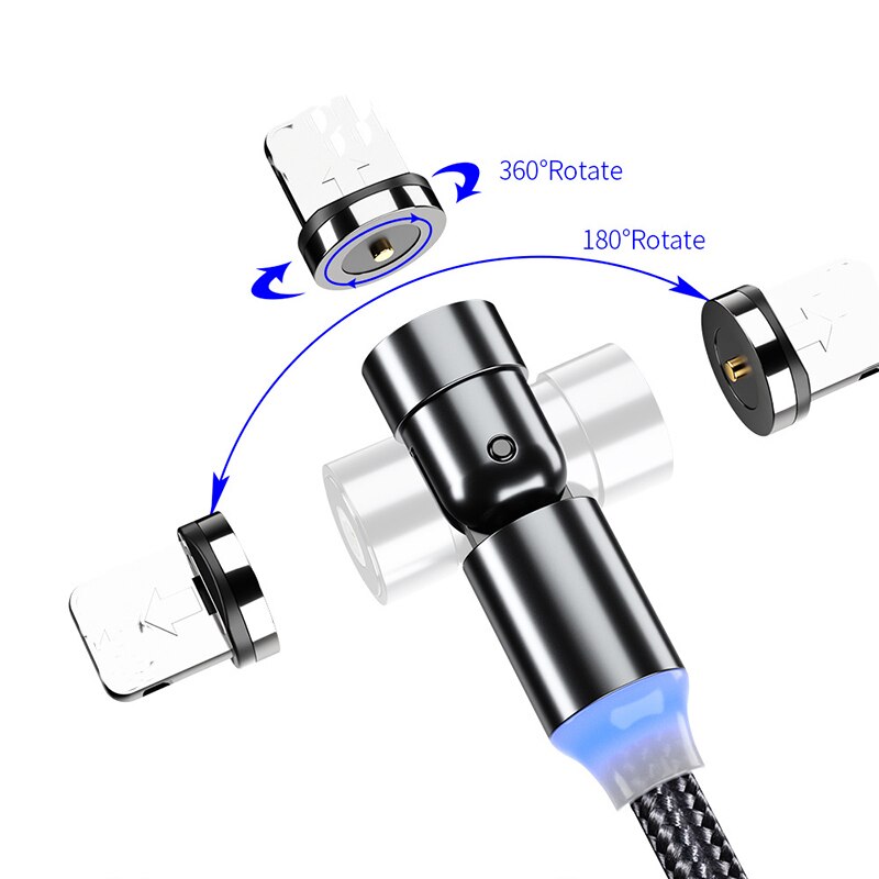 540 roterende magnetkabel hurtiglader magnetlader mikro usb type c kabel mobiltelefon ledning til iphone xiaomi samsung