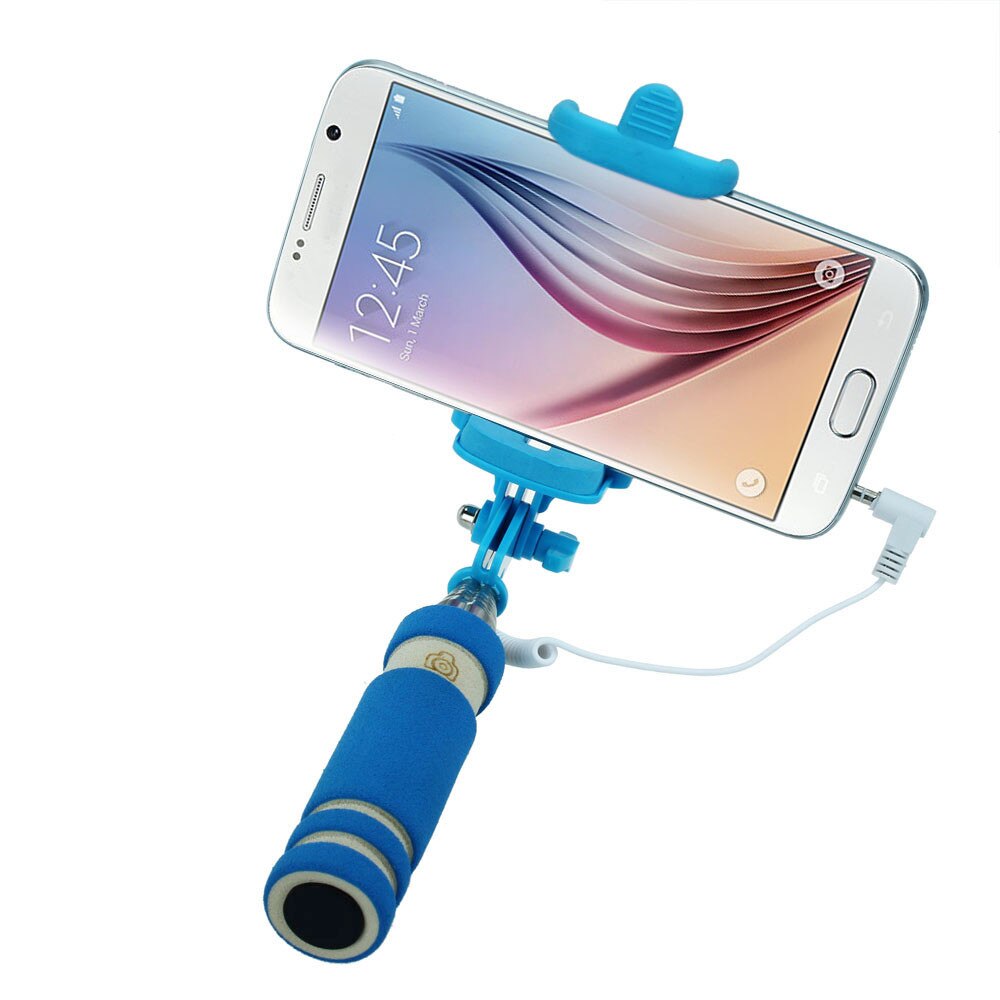 Malloom Mini Wired Selfie Stick Handheld Monopod Camera Selfi Stik Uitschuifbare Statief Selfie Vara Auto Monopad Blauw