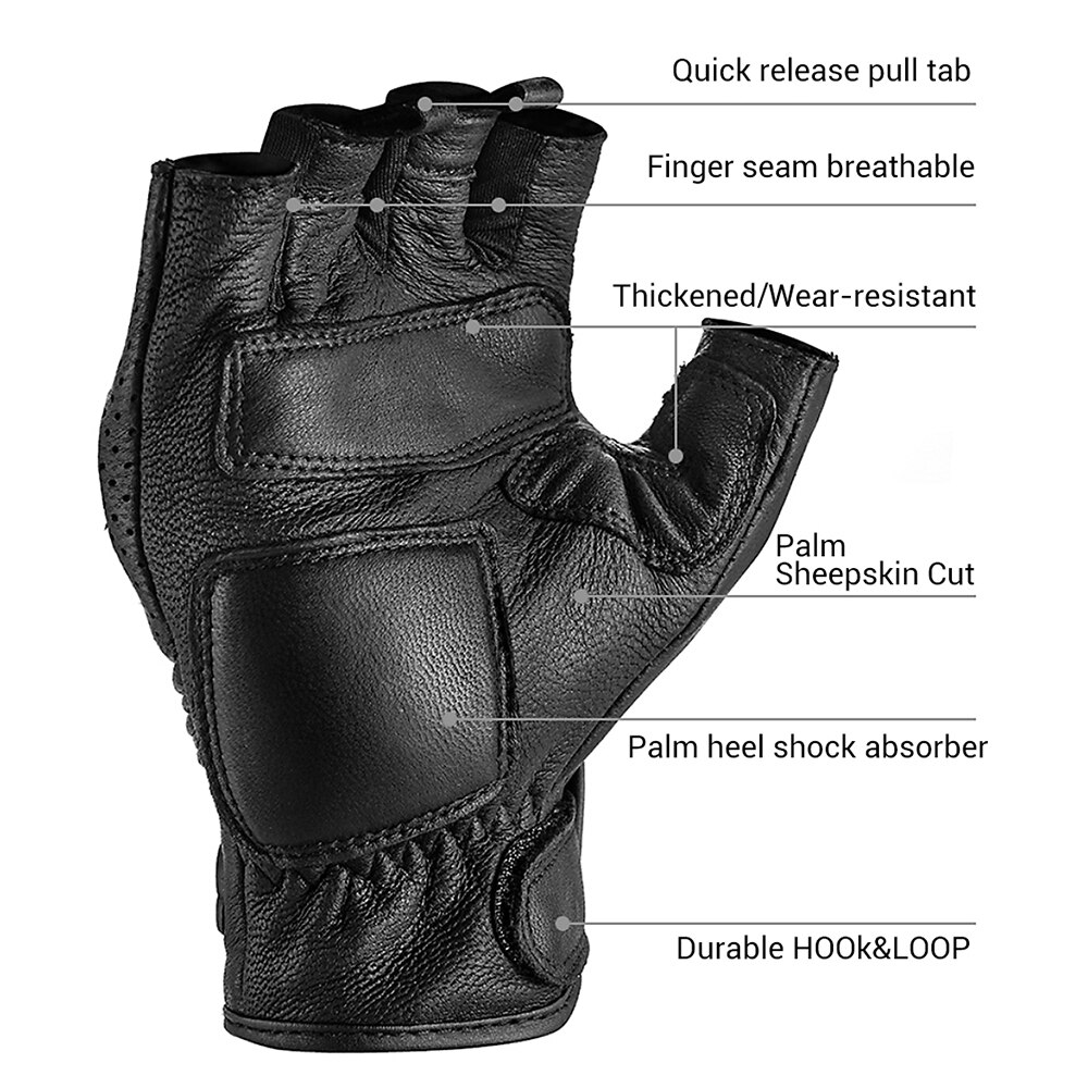 Breathable Fingerless Gloves Summer Motorcycle Gloves Sheepskin Motocross Gloves Retro Moto Motorbiker Guantes Moto