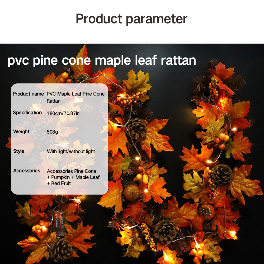 Herfst Pompoen Deur Decor Halloween Pvc Pine Cone Esdoornblad Rotan Thanksgiving Deur Venster Opknoping Decoratie Met Licht