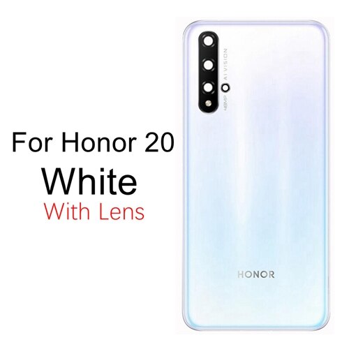 Per Huawei Honor 20 Della Copertura Posteriore Della Batteria Honor 20S 10i 20i del Pannello Di Vetro Posteriore del Portello Custodia Honor 20 pro Della Copertura Posteriore + Obiettivo Della Fotocamera: for Honor 20 White