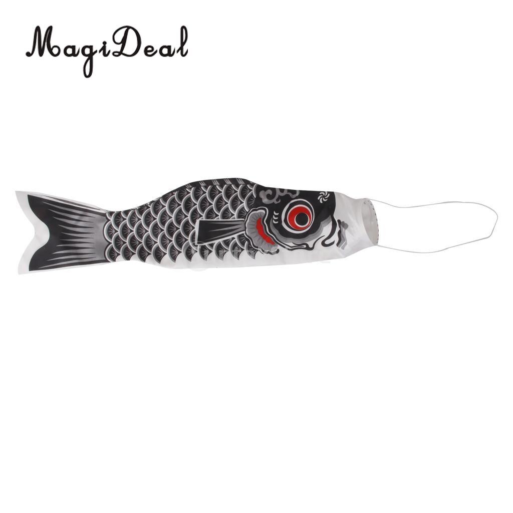 MagiDeal-masque à vent japonais | 40cm/55cm/70cm/100cm/150cm, drapeau carpe Koi Nobori poisson voilier décoration de fête à domicile: Black / 40cm