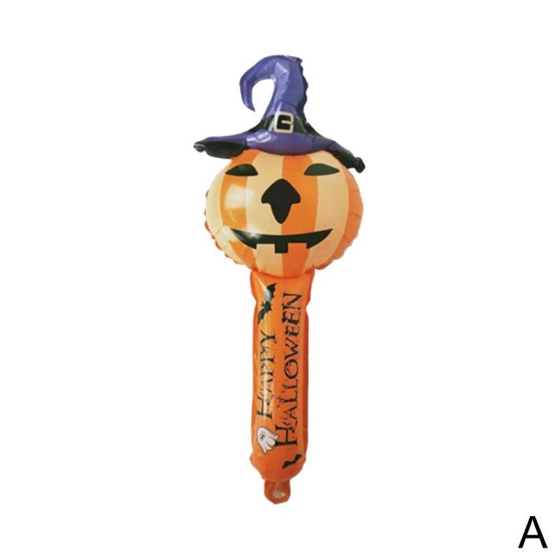 Película de aluminio Halloween cabeza de calabaza bruja palo hinchable partido hecho a mano foto Prop DIY Decoración: A