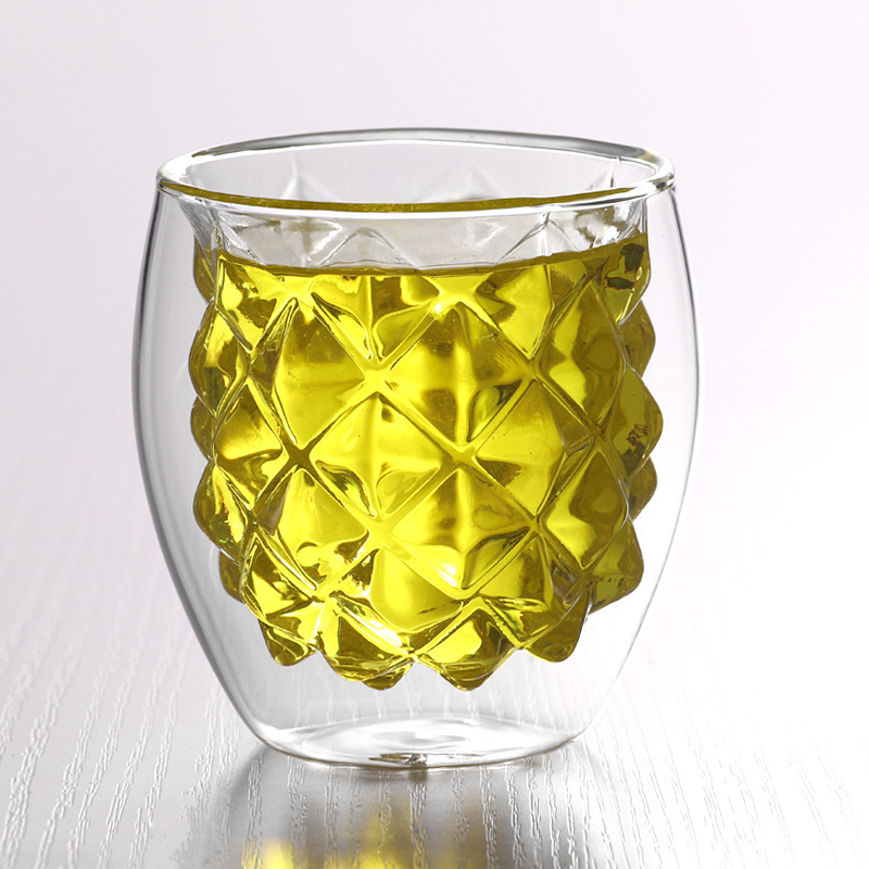 Kissa kynsi/tassukuppi kaksinkertainen lasi kahvimuki sarjakuva söpö kissanmaito mehu kuppi kotitoimisto kahvila tazas paras festivaali: Ananas kuppi