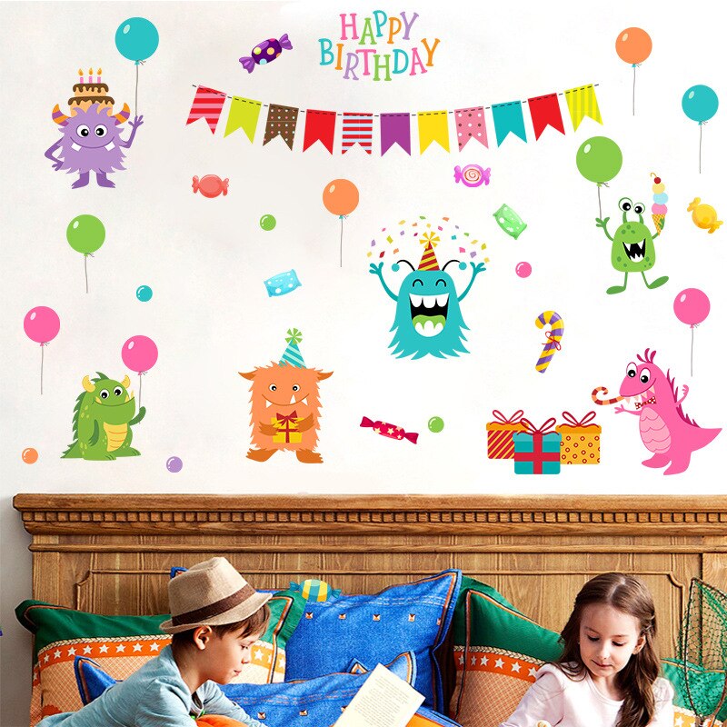 Tofok Happy Cute Cartoon Monster DIY Wall Sticker Removable Home Decoration Children Room Nursery Mural Decals Poster