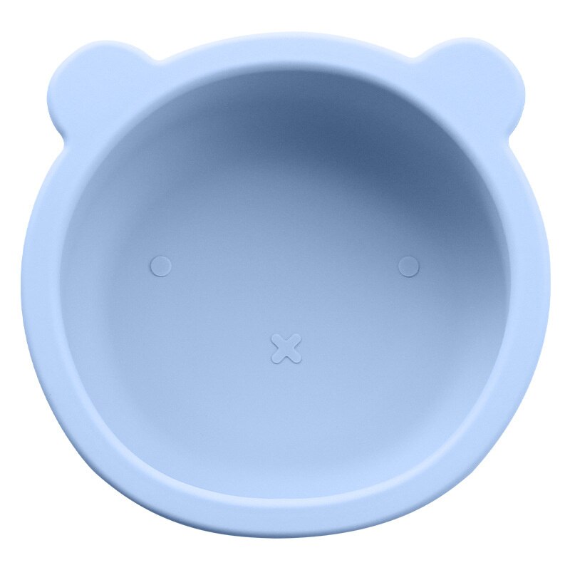 Suction Cup Baby Dishes BPA Free Silicone Baby Feeding Bowl Kids Tableware Non-Slip Infant Food Plate Kids Training Spoon Fork: Bowl-Blue
