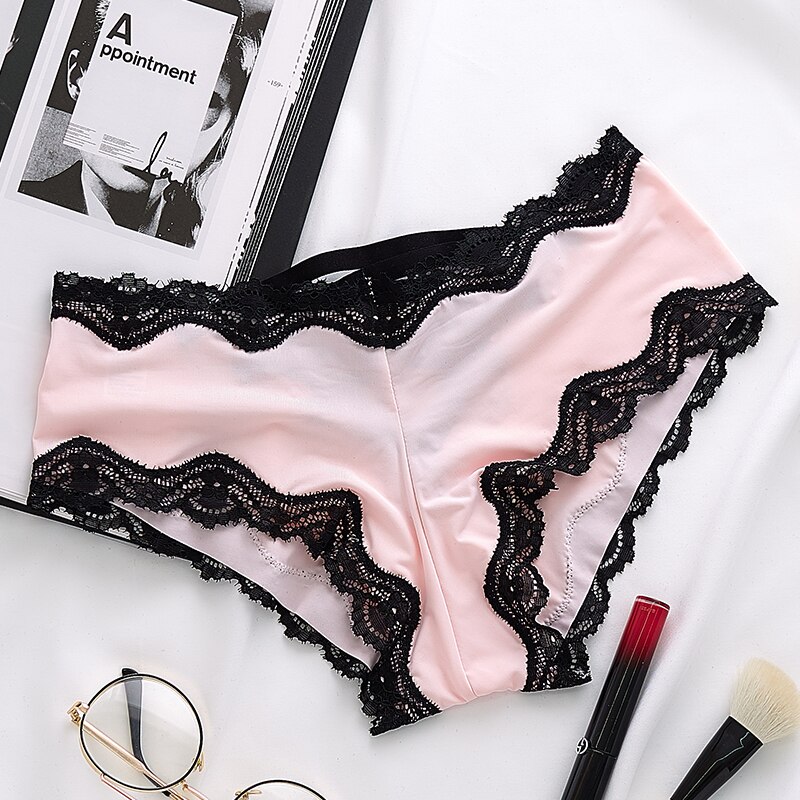 dos bande Satin Sexy dentelle culottes femmes solide sous-vêtements sans couture Lingerie mignonne slips tongs String