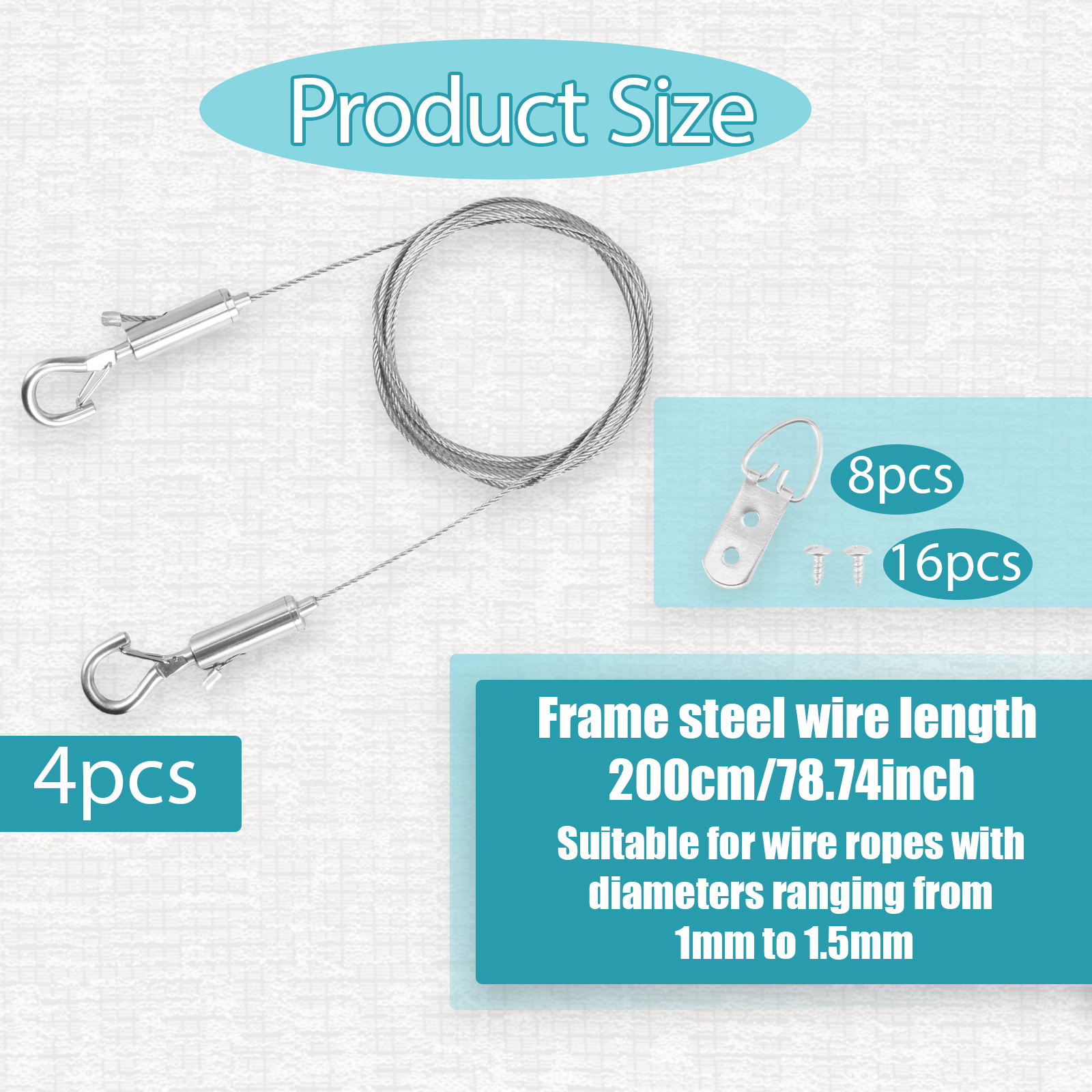 Hebilla de bloqueo de gancho ajustable, cuerda colgante, cuerda de alambre resistente, Kit de cables para colgar cuadros de hierro, accesorios de suspensión