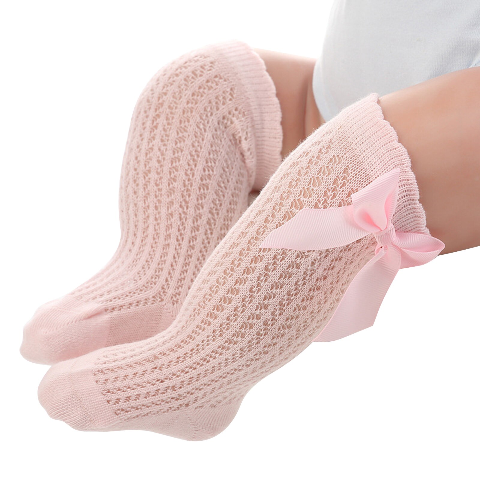 Calcetines de decoración con lazo grande para niñas, medias hasta la rodilla, holgadas, de estilo fino, vestido de princesa, accesorios de disfraces de bautizo: Pink / M