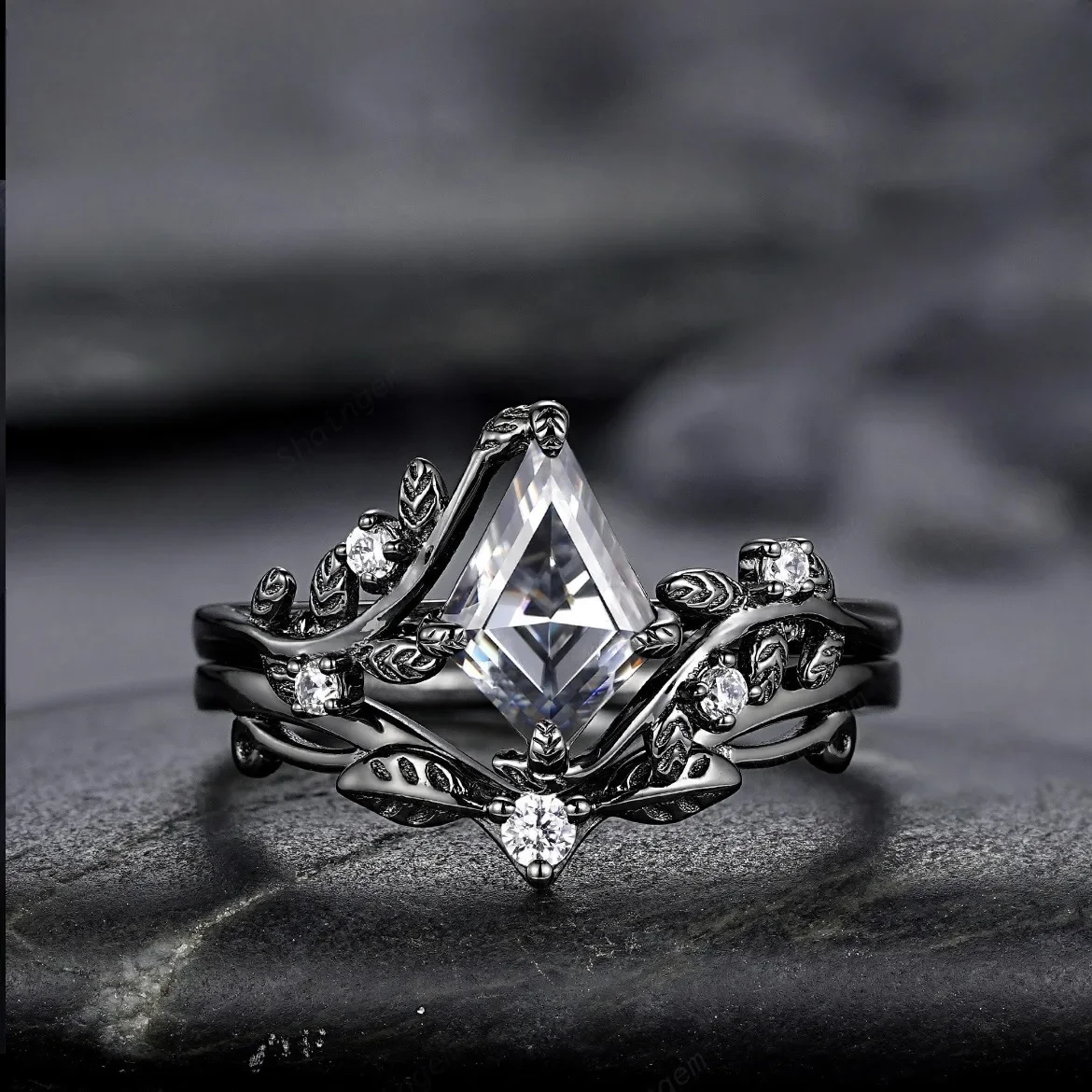 pistolet explosif noir bijoux, bague de paire de zircon polygonal de bague pour femme