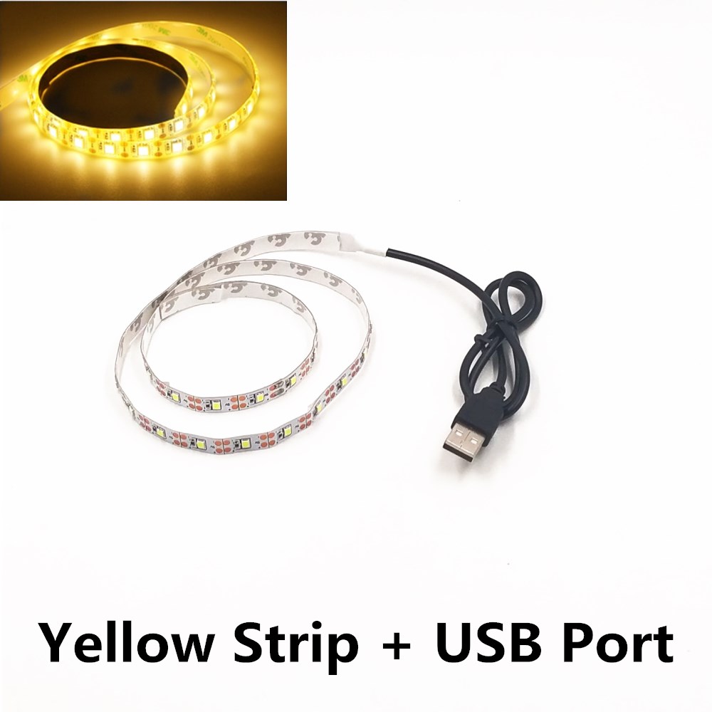 Cadena de luz nocturna LED DC5V con Cable de puerto USB 50CM 1M 2M 3M 4M 5M lámpara de tira de luz LED USB SMD 3528 para TV/PC/portátil