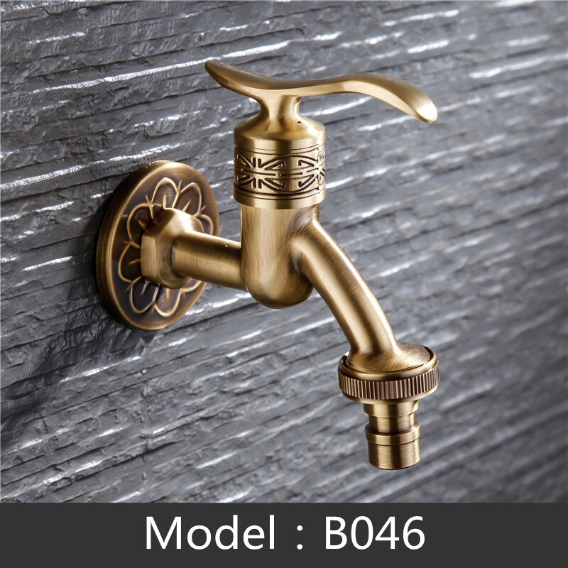 Carved Wall Mount Decorative Outdoor Garden Faucet Bibcock Brass Retro Tap Bathroom Washing Machine Mop Tap Antique WC Faucet: B046
