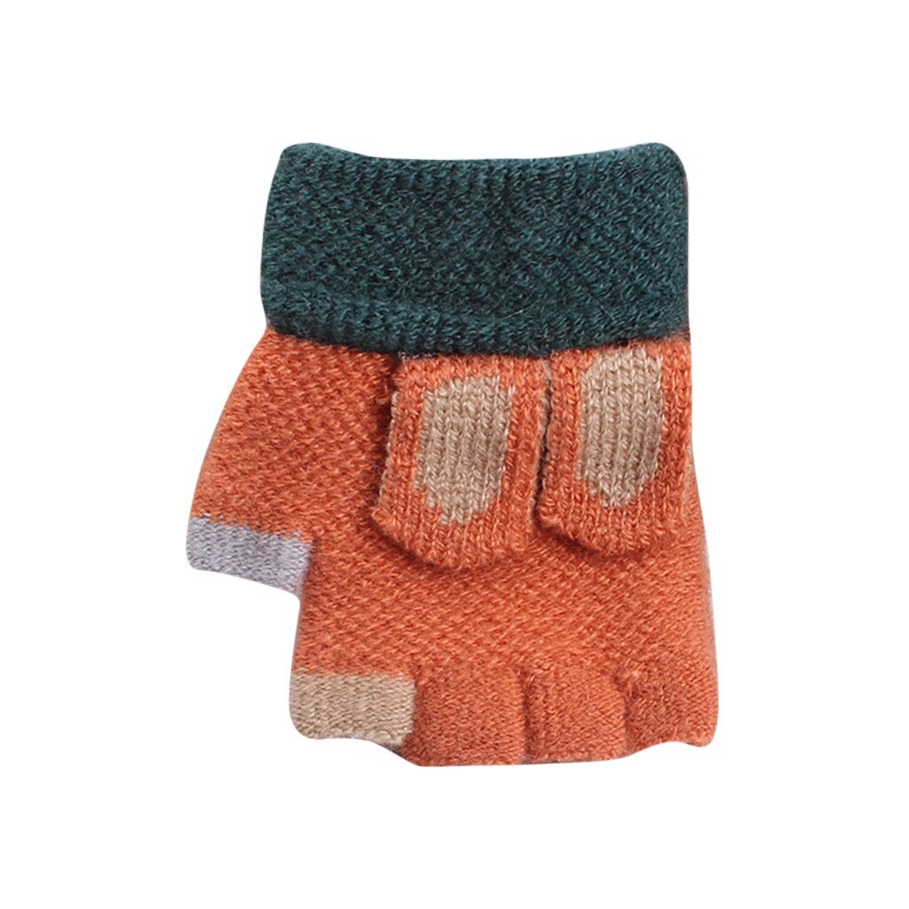 Alla moda Della Rappezzatura Inverno Bambini Mitten Guanti Guanti Per Bambini Guanti Mezzi della Barretta Del Fumetto Caldo Guanti A Maglia Per Bambini перчатки женские: Coffee