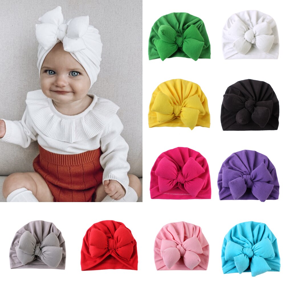 Babytillbehör söta nyfödda flickor barn turban mjuk siden rosett mössa linda huvudbonad pannband