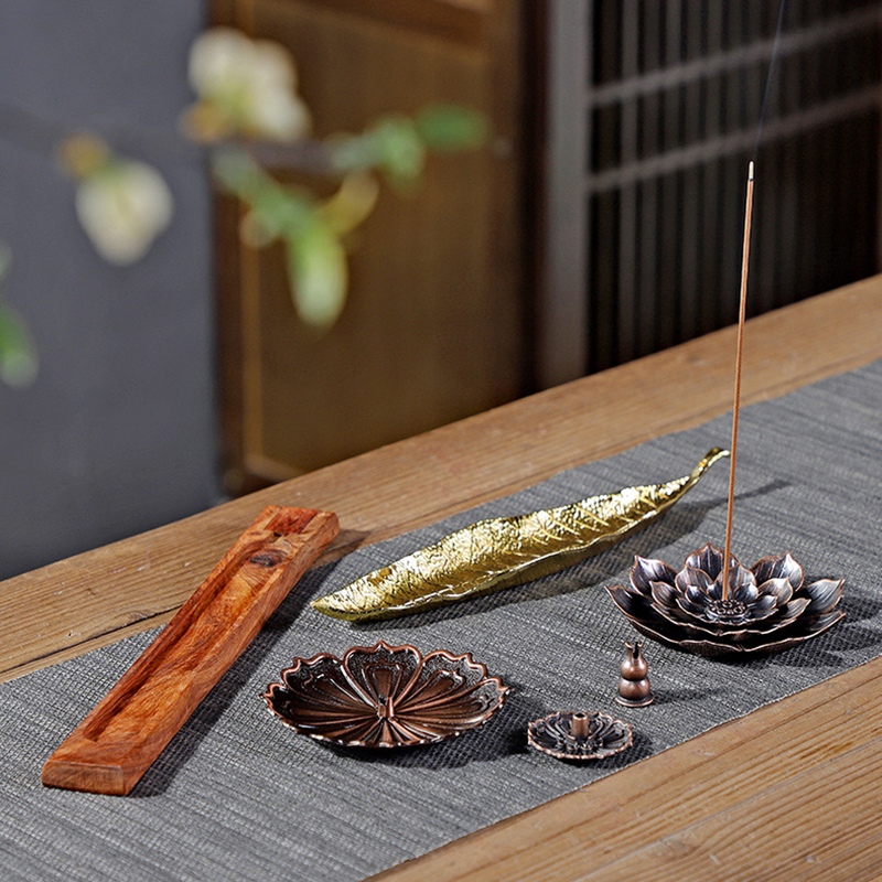 Brûleur d'encens en bois de poire, feuille d'or, fleur de Lotus, artisanat , décoration, porte-encens, cérémonie du thé au bureau