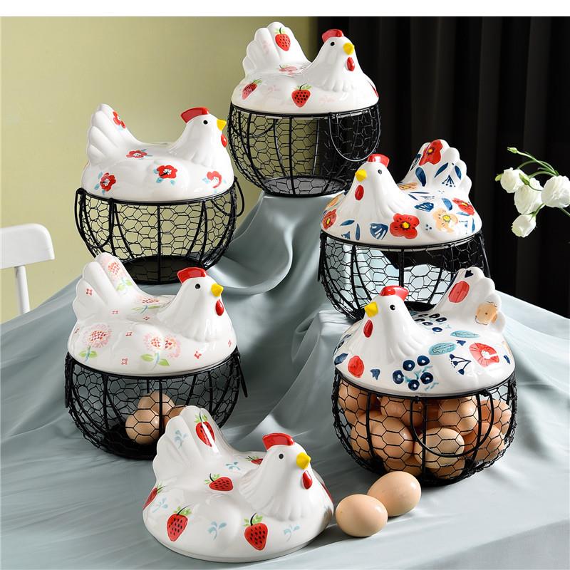Hen Storage Basket Iron Egg Potato Container Kitchen Decoration Accessories Functional