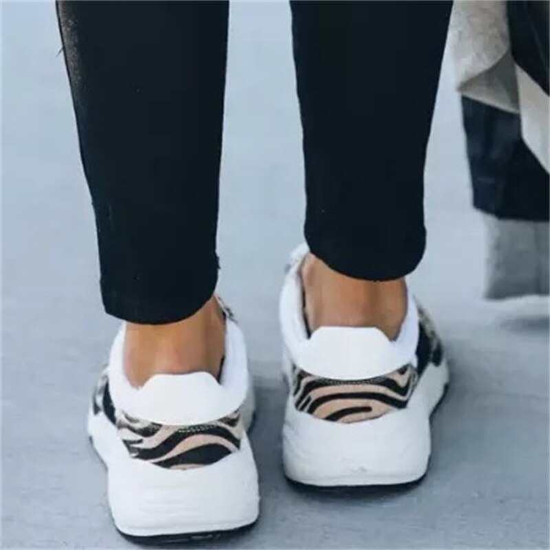 Woman Sneakers Thick Platform Leopard Print Trainer Women's Vulcanized Shoes Plus Size Casual Breathable Flats Shoes