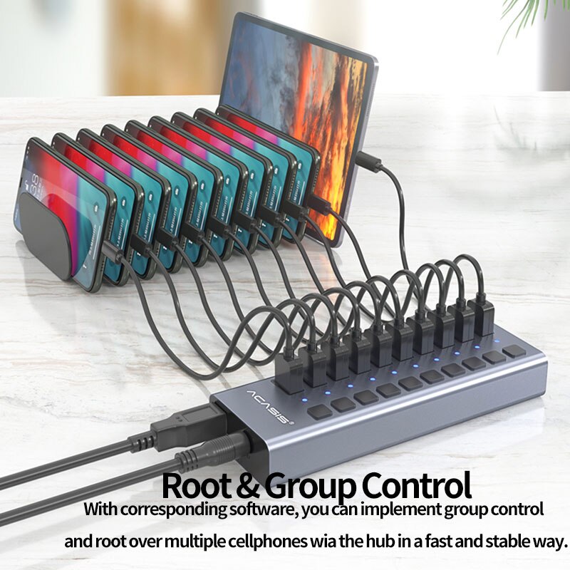 Acasis Multi USB 3.0 Hub 10 ports High Speed With ON OFF Switch Adapter Splitter USB Expander Computer Accessories