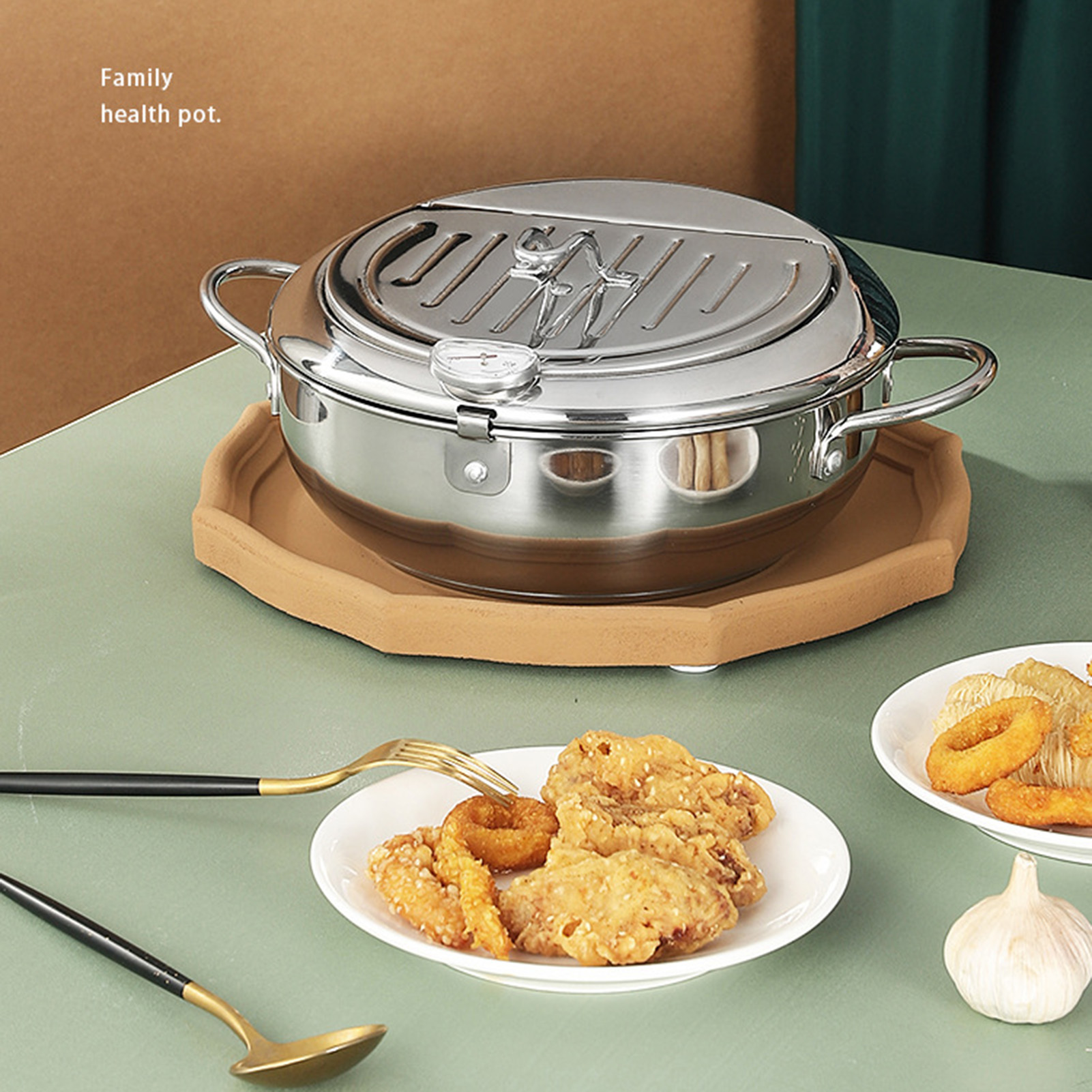 Japanse Frituurpot 201 Roestvrijstalen Keuken Tempura Friteuse Pan Temperatuurregeling Gebakken Pot Keukenaccessoires 20/24Cm