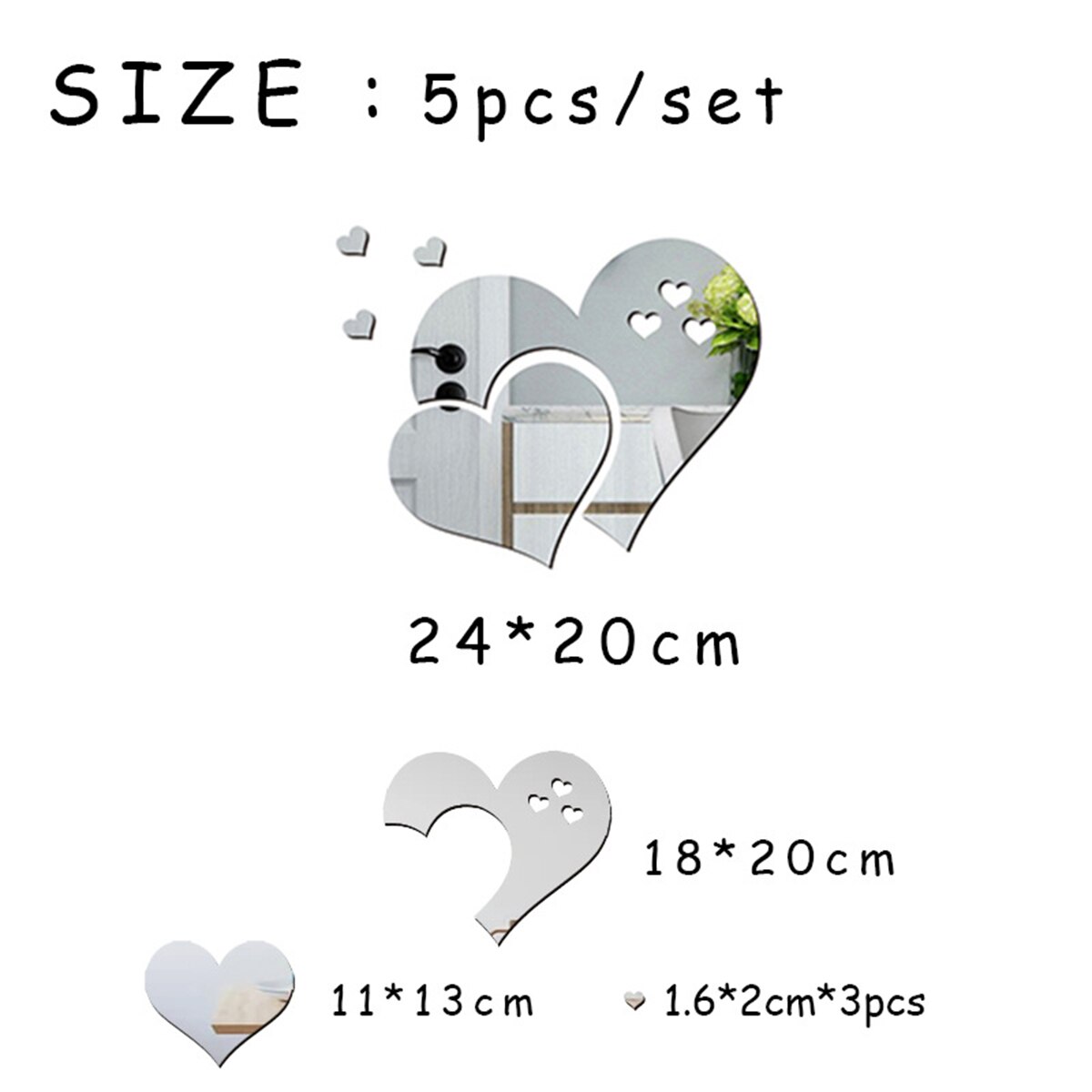 Srebrne ścienne naklejki serce akrylowa ściana lustrzana naklejki plakaty robić sypialni salon okna drzwi Dom dekoracje