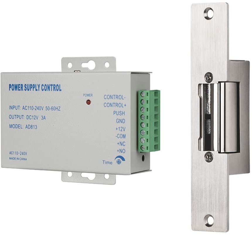 Elektrisk lås tmezon elektrisk døråbner med strømforsyningskontrol metaldør nc mode fejlsikker  dc 12v adgangskontrol: Nc psc