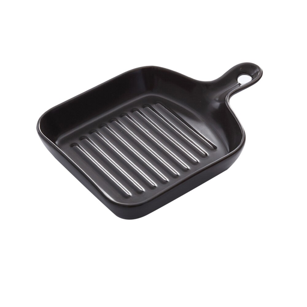 Square Grill Plate Non Stick Coating Resuable Dish Drying Tray Food Transfer with Short Handle (Black): Black