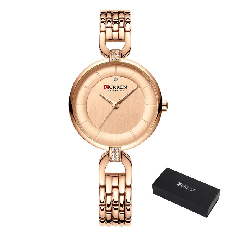 Curren zwarte dameshorloge met armband, luxe quartz analoog roestvrij staal, waterdichte dameshorloges: Roségoud met doosje
