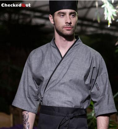 Men Japanese Korea style medium sleeve chef cook uniform top waiter work wear restaurant cook shirt suit G871112: M