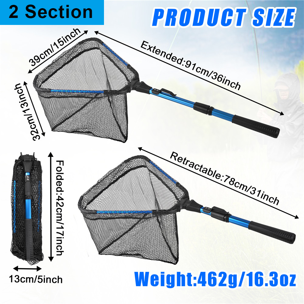 Telescoping Landing Net 44/79/91CM Retractable Long Fishing Hand Net Pole Portable Folding Rubber Landing nets for fishing Kayak