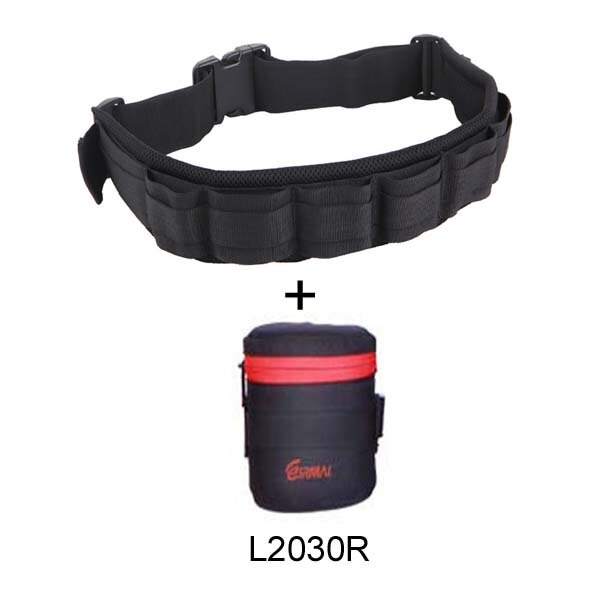 Photo Adjustable Black Strap DSLR Padded Camera Waist Belt Holder w/ Nylon Functional Soft Padded Lens Bag Pouch Case: Strap w L2030R Pouch