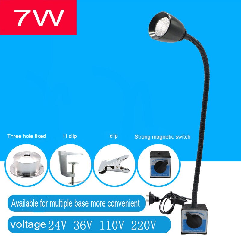 7w 220v justerbare led cnc arbejdslys maskine drejebænk værktøjslampe fleksibel svanehals led symaskine lys med magnetisk base