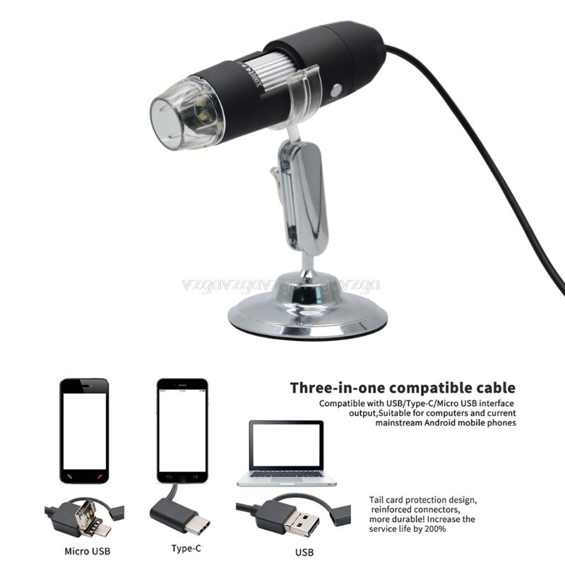 2mp 3 i 1 usb type-c mikro-usb 1000x mikroskop kamera 1080p video til smartphone osx windows pc computer  d06 19