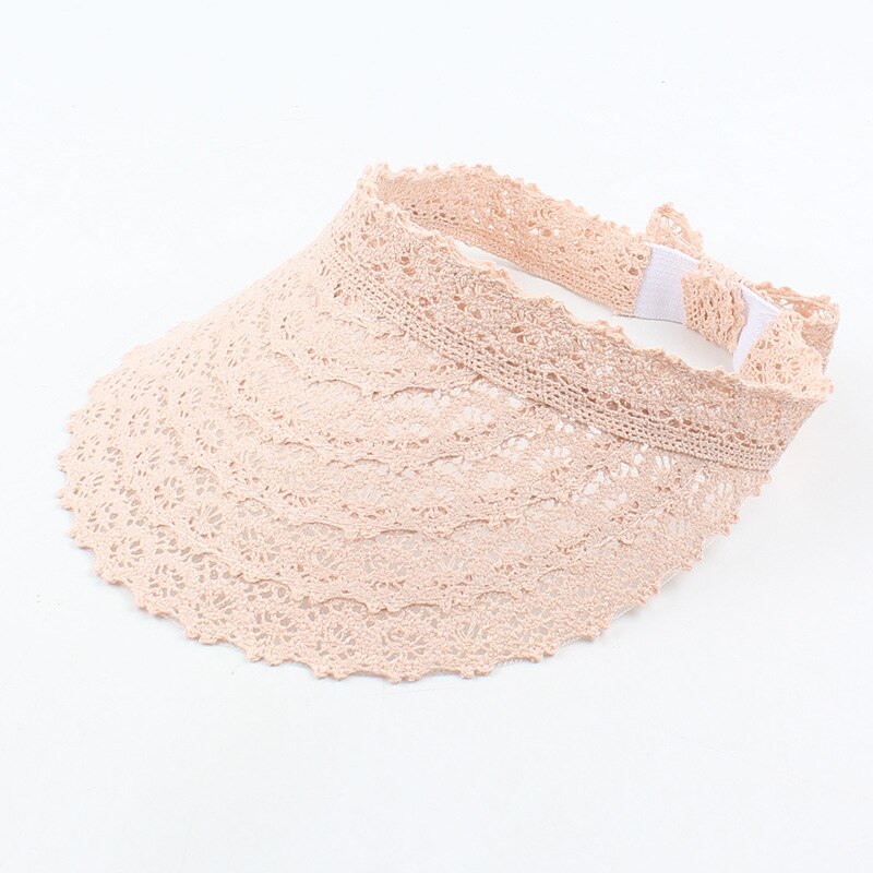Kant Stro Zonneklep Hoed Anti Uv Brede Rand Piekte Cap Ademend Hollow Top Zomer Hoeden Opvouwbare Zonnebrandcrème Caps Vrouwen meisjes: Pink