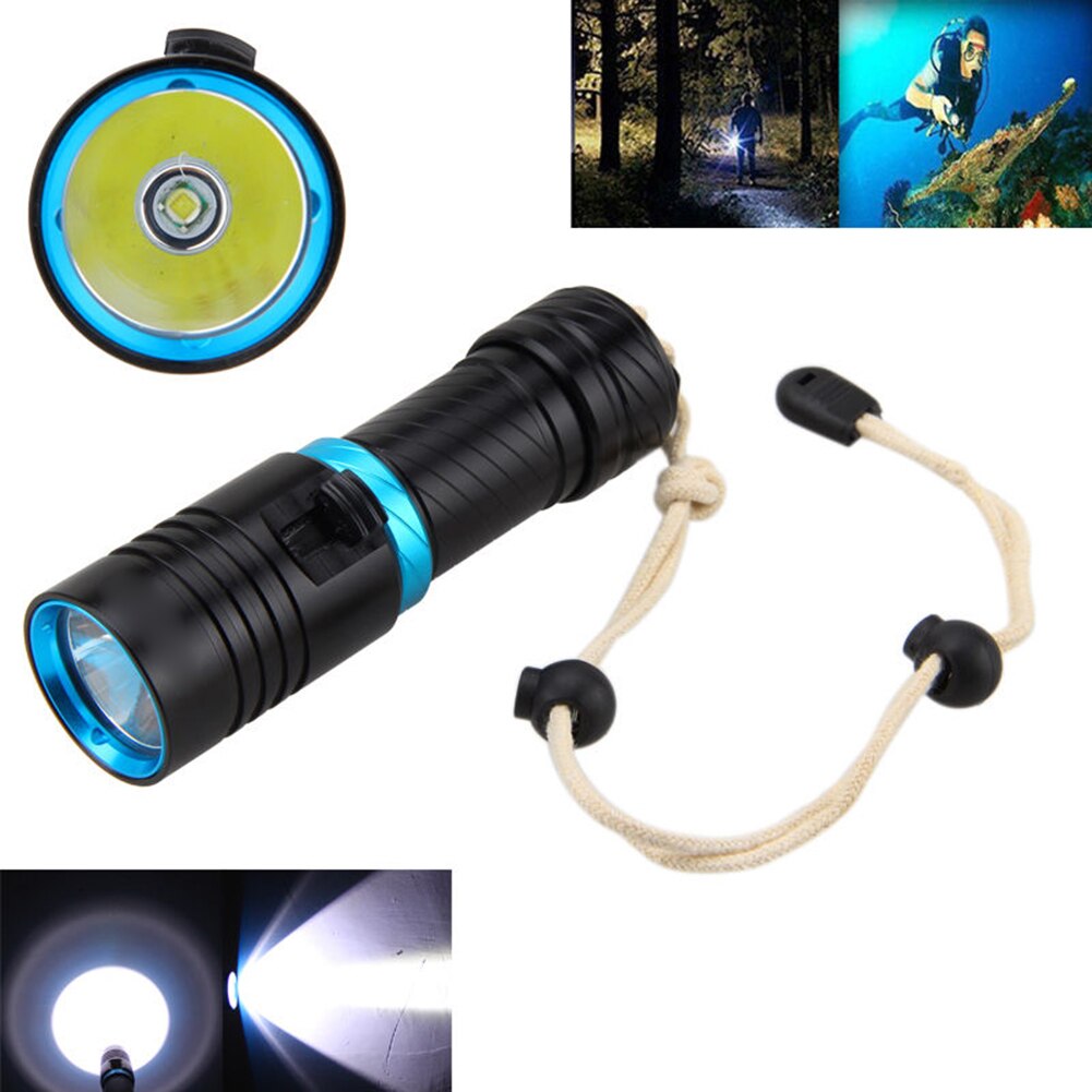 Waterproof Underwater T6 LED Outdoor Diving Snorkeling Flashlight Torch Light Rechargeable Stainless Steel Flash Light