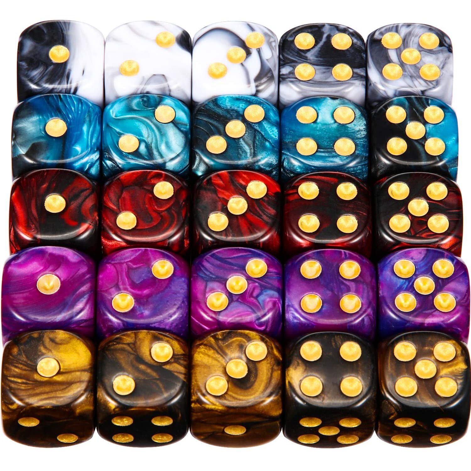 Juego de dados acrílicos poliédricos de 6 caras, 25/50/100 piezas, dados de esquina redonda de 16mm con Pips dorados para juegos de mesa, enseñanza de matemáticas