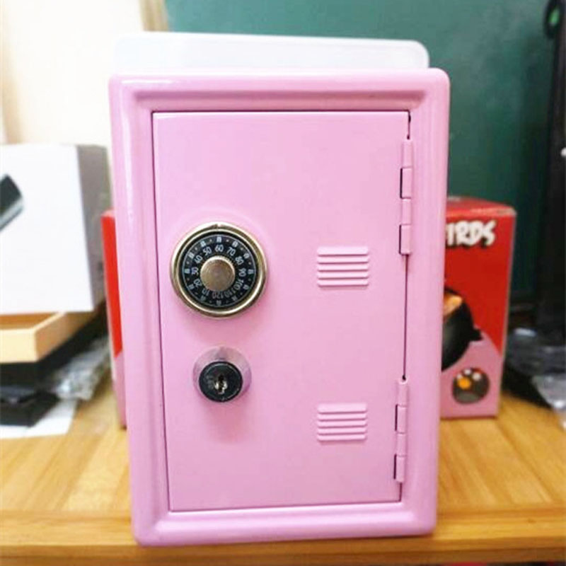 Rectangular Metal Mini Safe Password with Key Piggy Bank Safe Shape Child Piggy Bank